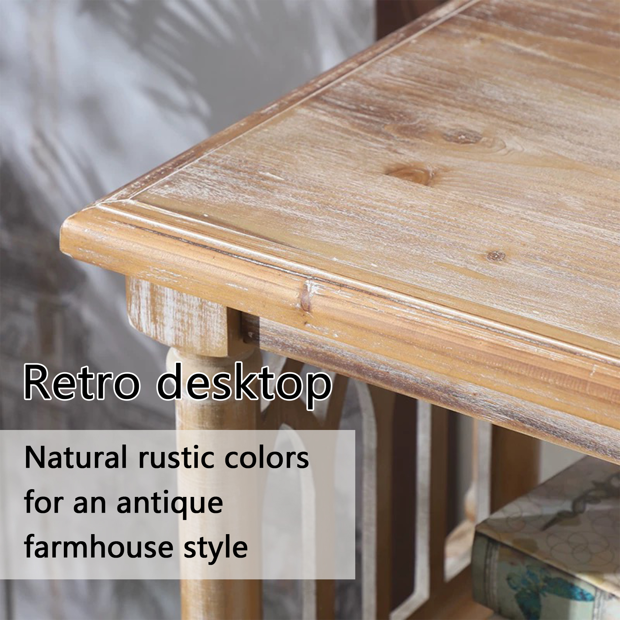 MDQMD Antique 3-Tier Console Table with Storage,47.24" Natural Wood Entryway Table for Living Room & Hallway