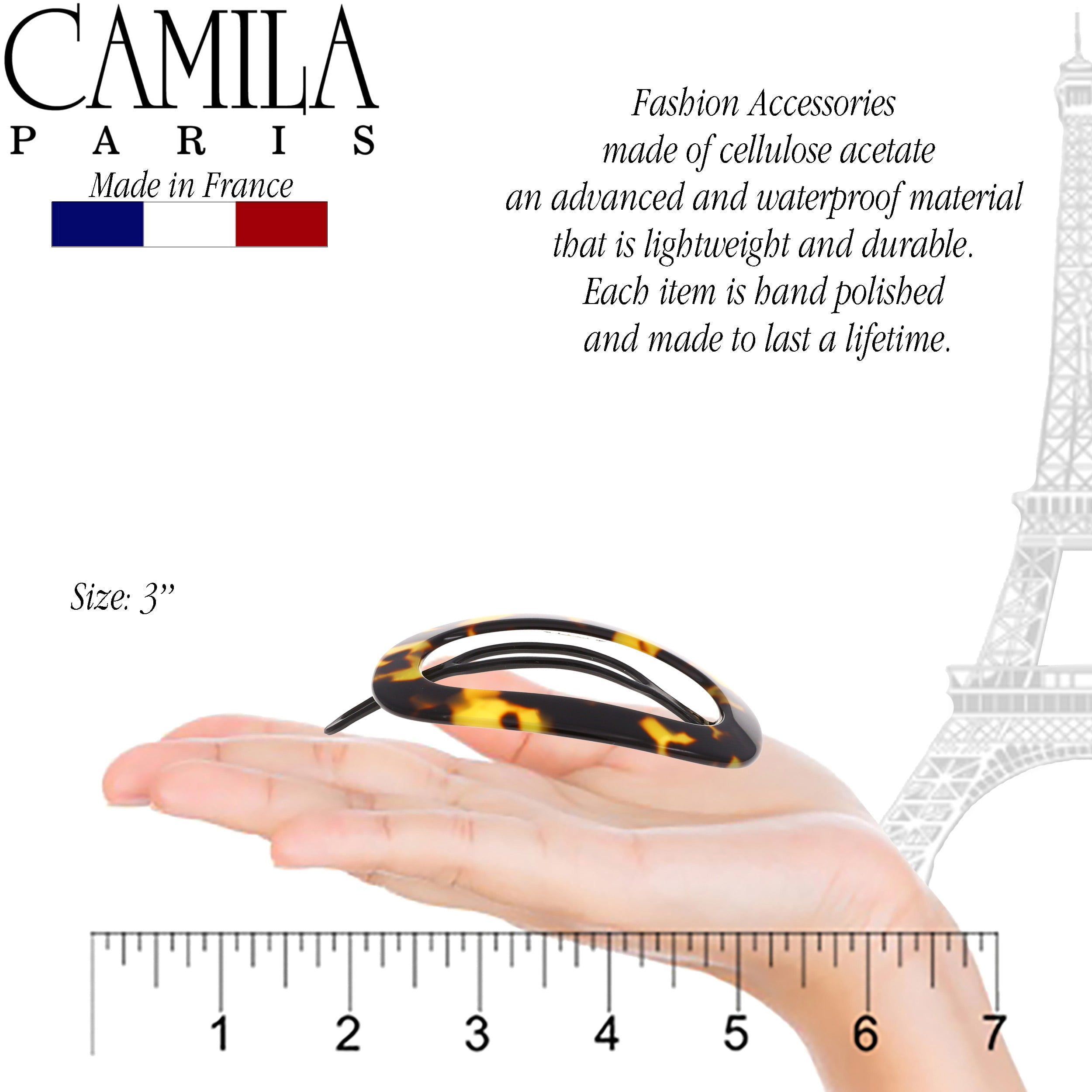 Camila Paris CP2793 French Hair Barrette Clip for Women, Handmade, Tokyo, Slide-in Metal-Free Closure, Strong Hold Grip Hair Clips for Girls, No Slip Durable Styling Hair Accessories, Made in France