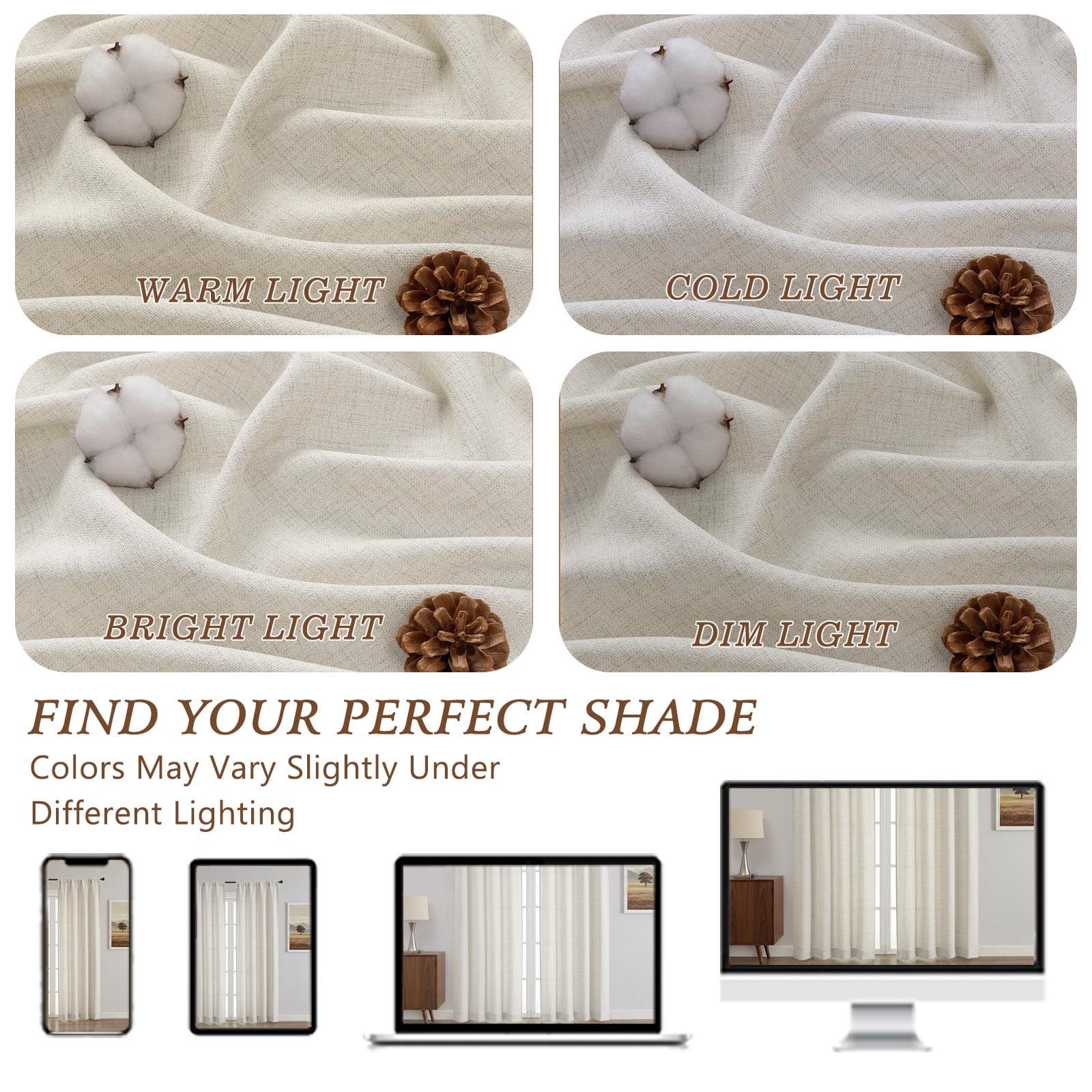 OVZME Judy Natural Curtains 90 Inch Length 2 Panels Set, Light Filtering Textured Farmhouse Window Curtain Drapes, Rod Pocket Style for Bedroom Living Room, Each 52Wx90L Inches, Natural