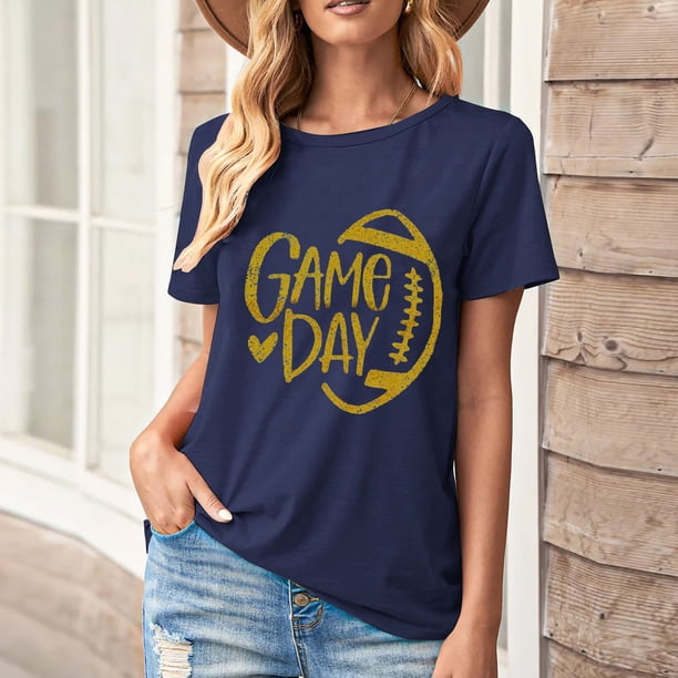 Karight Football Shirts for Women Game Day T Shirts Football Outfits Funny Graphic Tee Casual Short Sleeve Tee Shirts