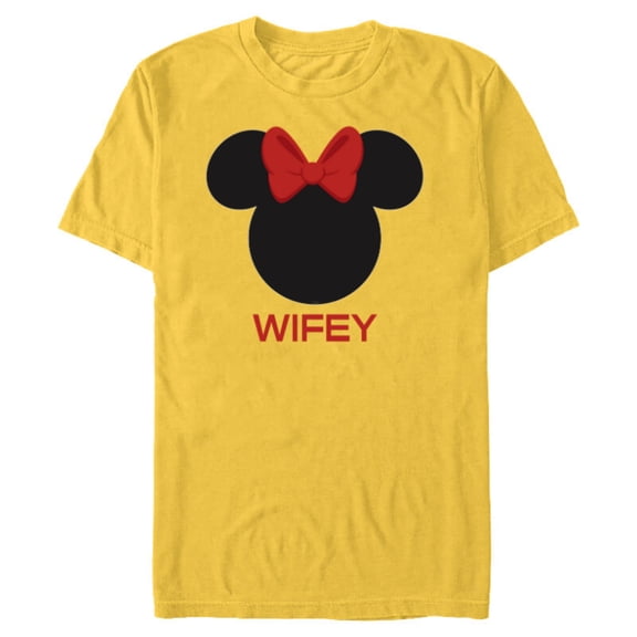 Disney Minnie Mouse Red Bow Icon Wifey Wife Family- Short Sleeve Blended T-Shirt for Adults - Customized-Yellow