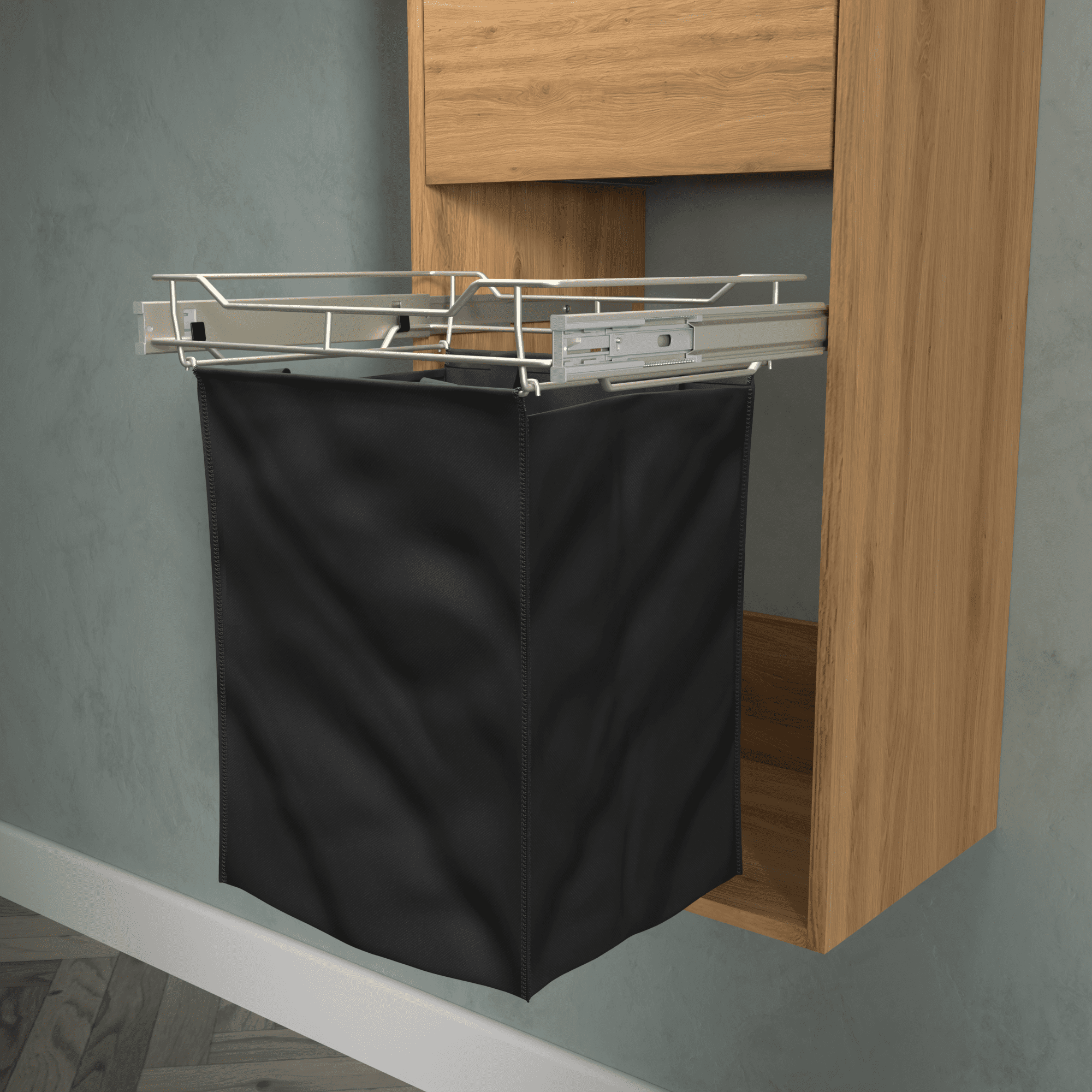 Classic 16.5" Full Extension Pullout Laundry Hamper for Closet in Satin Metal with Removable Bag on Full-Extension Pullout Sliders