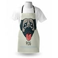thumbnail image 3 of Pug Apron Cartoon Pug Dog Caricature with Its Tongue Out Happy Face Animal Fun Illustration, Unisex Kitchen Bib Apron with Adjustable Neck for Cooking Baking Gardening, Taupe Black Red, by Ambesonne, 3 of 3