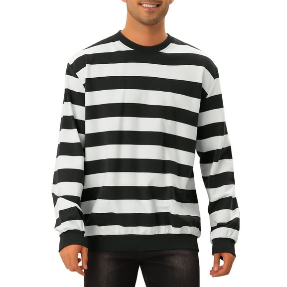 INSPIRE CHIC Men's Sweatshirts Contrast Stripes Crew Neck Long Sleeve Regular Fit Pullover Sweatshirt M Black White