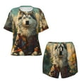 thumbnail image 2 of Yiaed Forest Maple Leaf Husky Print Short Sleeve Pajama Sets for Women Casual Crew Neck 2 Piece Lounge Sets Women's Short-Sleeved Pajama-XX-Large, 2 of 5