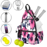Pickleball Bag with Padded Back, Flower White Multi-Compartment Paddle Backpack, Lightweight Nylon Sports Bag for Men & Women