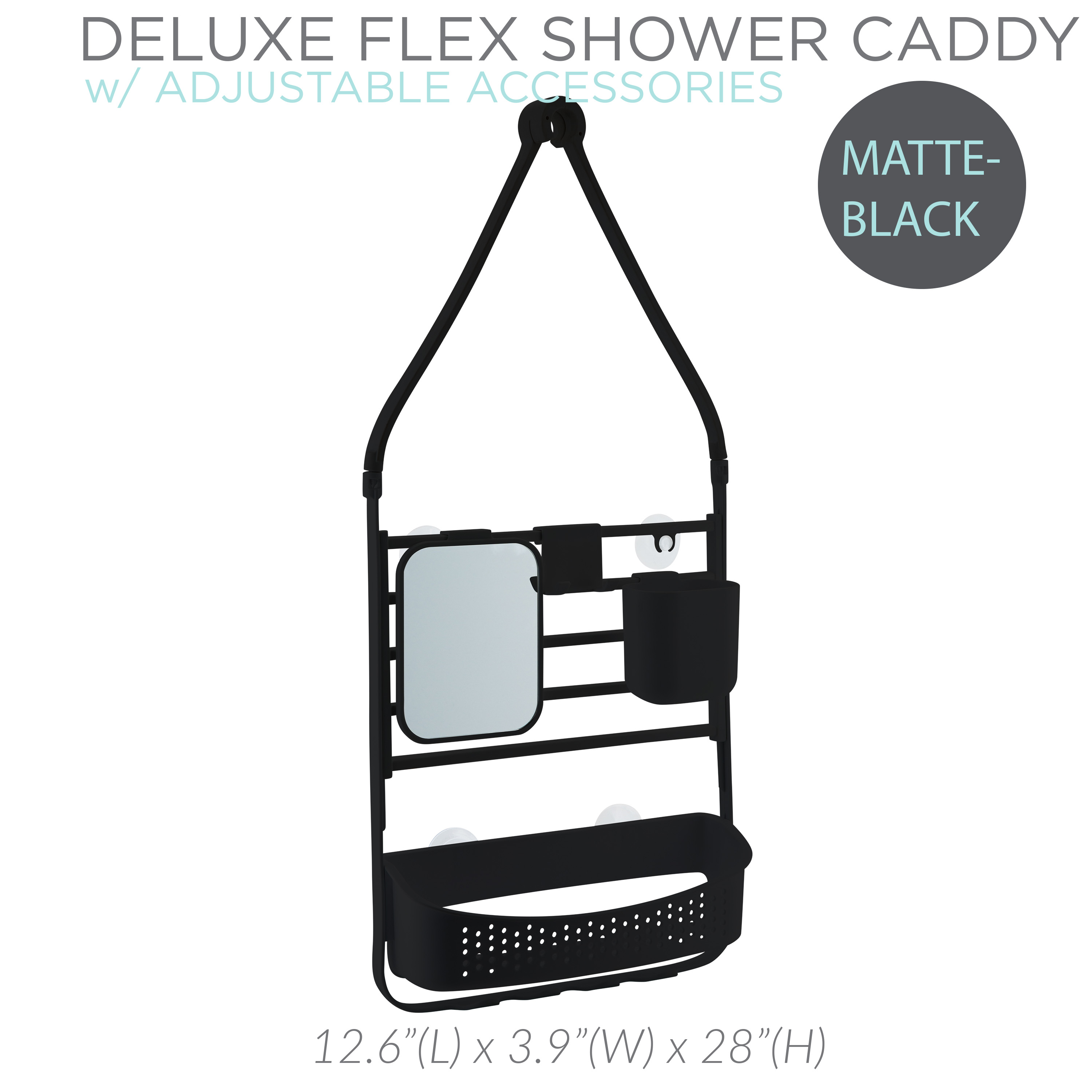 Bath Bliss Deluxe Flex Plastic 1 Shelf Adjustable Shower Caddy, Matte Black