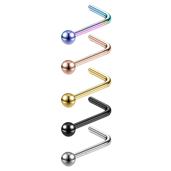 ZS 5Pcs/Set 20g Steel Ball Nose Stud Piercing Nose Bone/L Shaped/Nose Screws Nose Pin