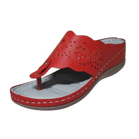 

Ykohkofe Womens Laides Vintage Wedge Flip Flopd Slippers Hollow Out Slip Up Shoes Red 8