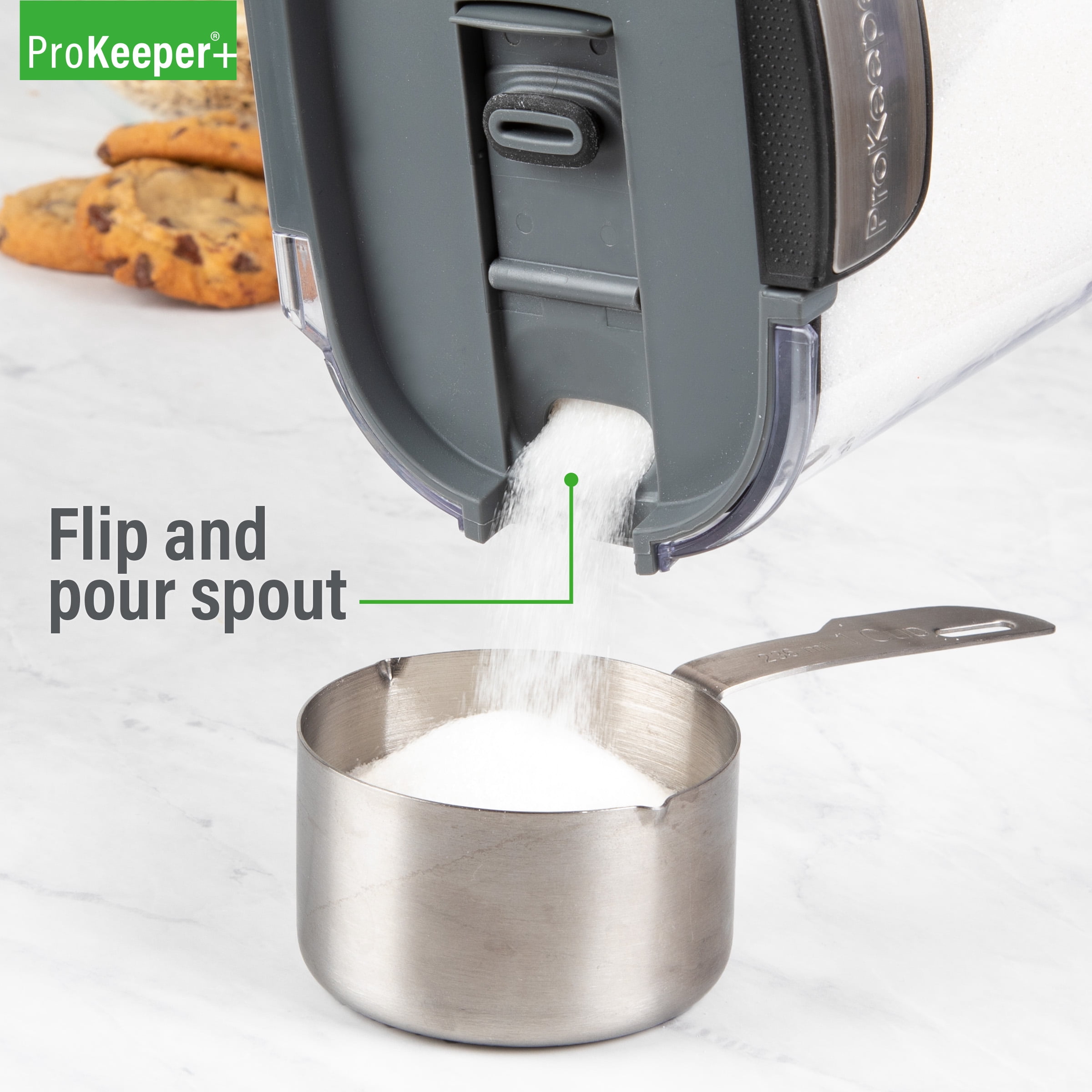 ProKeeper+ Airtight Sugar Storage Container with Flip-to-Pour Spout and Stainless-Steel Latch