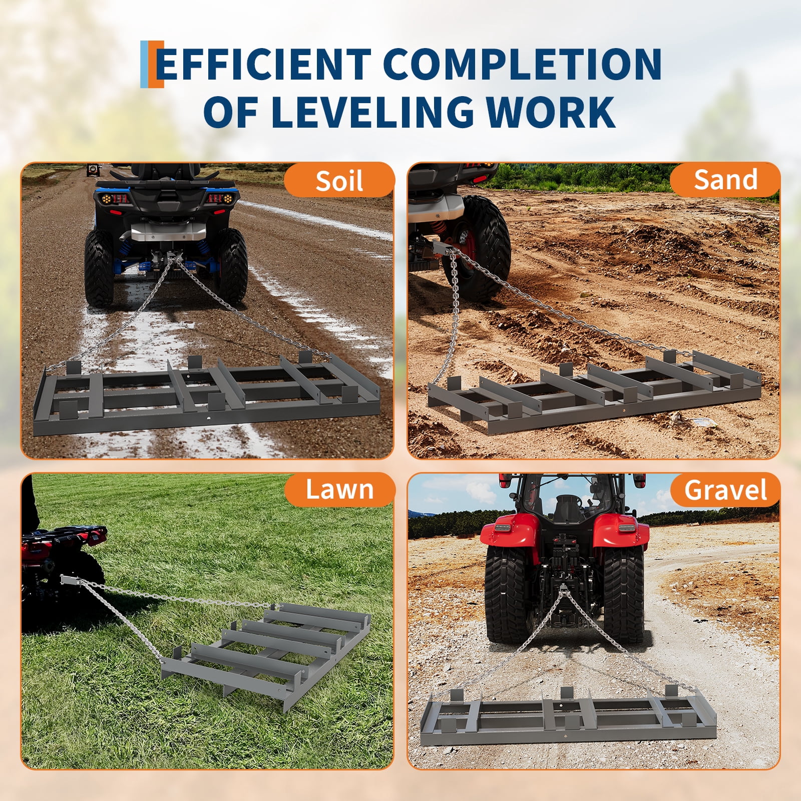 M optimized 4FT Heavy Duty Drag Harrow Tow Behind Driveway Grader with 6FT Chain Link, Landscape Rake for Gravel, Sand, Soil & Hay - Lawn Leveling Tool for Field Yard Pasture