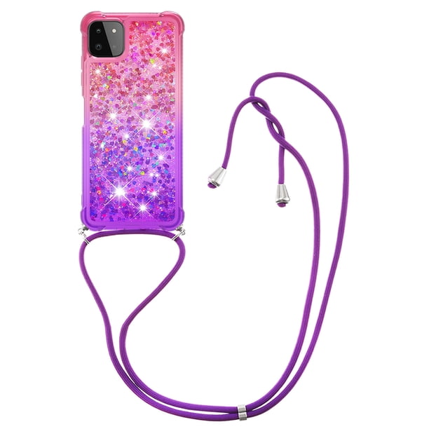 Funda para Samsung Galaxy A22 5G Brillantina Líquida Divertida Reluciente y con Cristales en Movimiento Cuerpo Cruzado con Cordón Ajustable