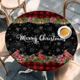 thumbnail image 2 of Red Plaid Christmas Round Tablecloth, Fitted Table Cover with Elastic for 45"-54" Round Tables, Xmas Snowflake Botanical Poinsettia Table Cloth Outdoor Indoor Dinning Party Waterproof Tablecloths, 2 of 7