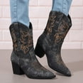 thumbnail image 6 of Mostsola Denim Cowboy Boots for Women Embroidery Cowgirl Boots Pointed Toe Heeled Mid Calf Boots, 6 of 7