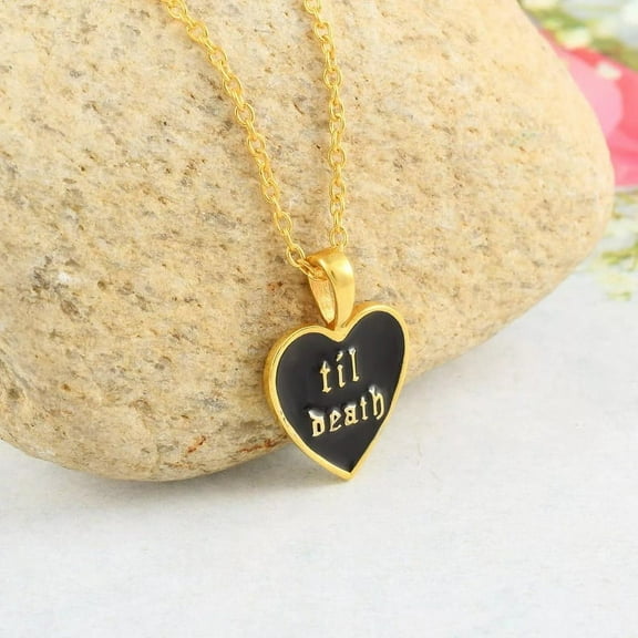 925 Silver Til Death Heart Shape Necklace Personalized Black Enamel Pendant Necklace