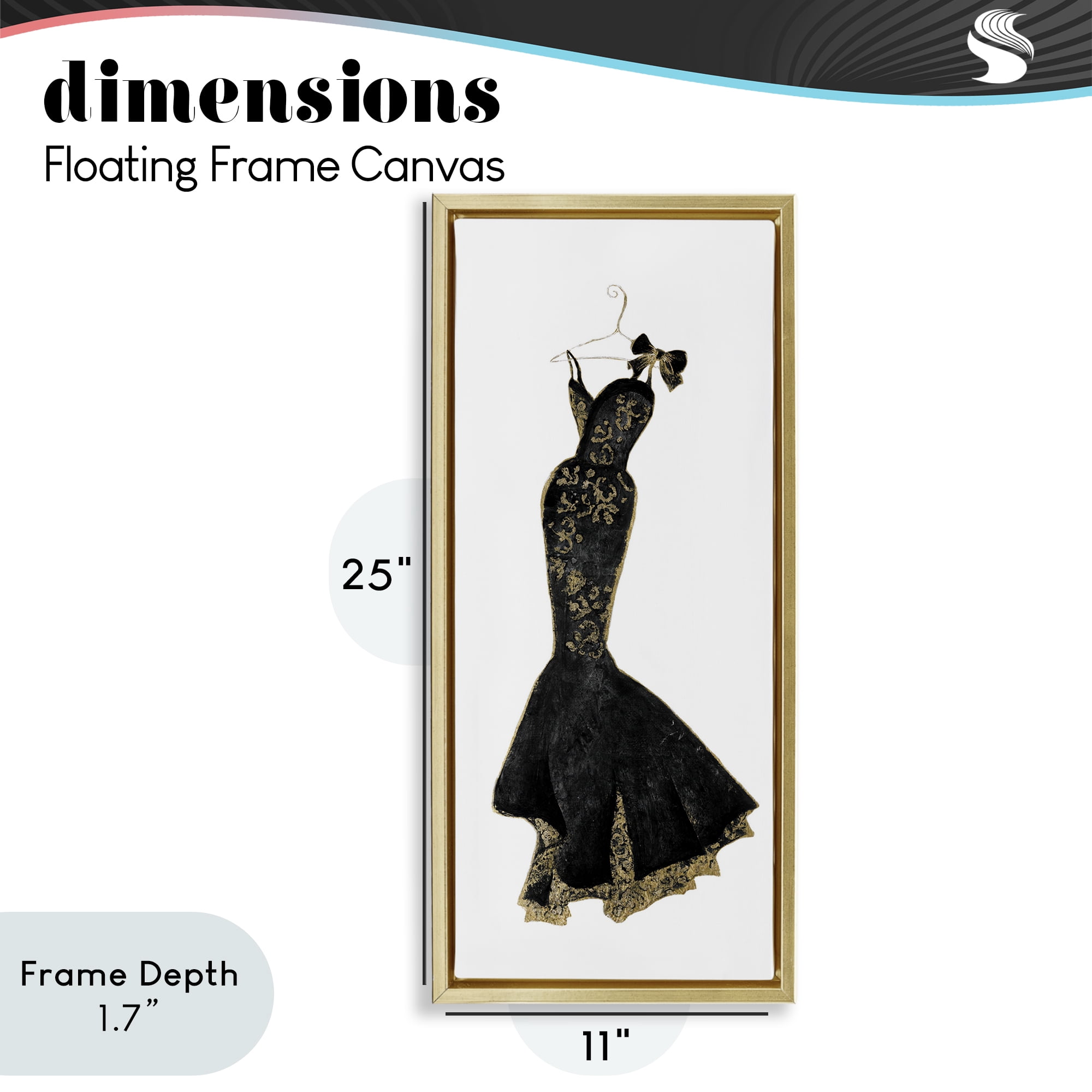 Stupell Industries Brocade Black Evening Gown Gold Framed Floater Canvas Wall Art, design by Janet Tava