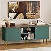 TV Stand for TVs Up to 65 Inches, 55 Inch Mid Century Modern Entertainment Centre, Fluted Door Media Console with 2 Cabinets and Open Cubes for Living Room and Bedroom,Green