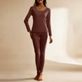 thumbnail image 2 of Uaswgudfs Women's Thermal Underwear Set Slim Fit Built Pads Sleepwear Set Soft Stretchy Warmth Retention Layer Brown M, 2 of 9