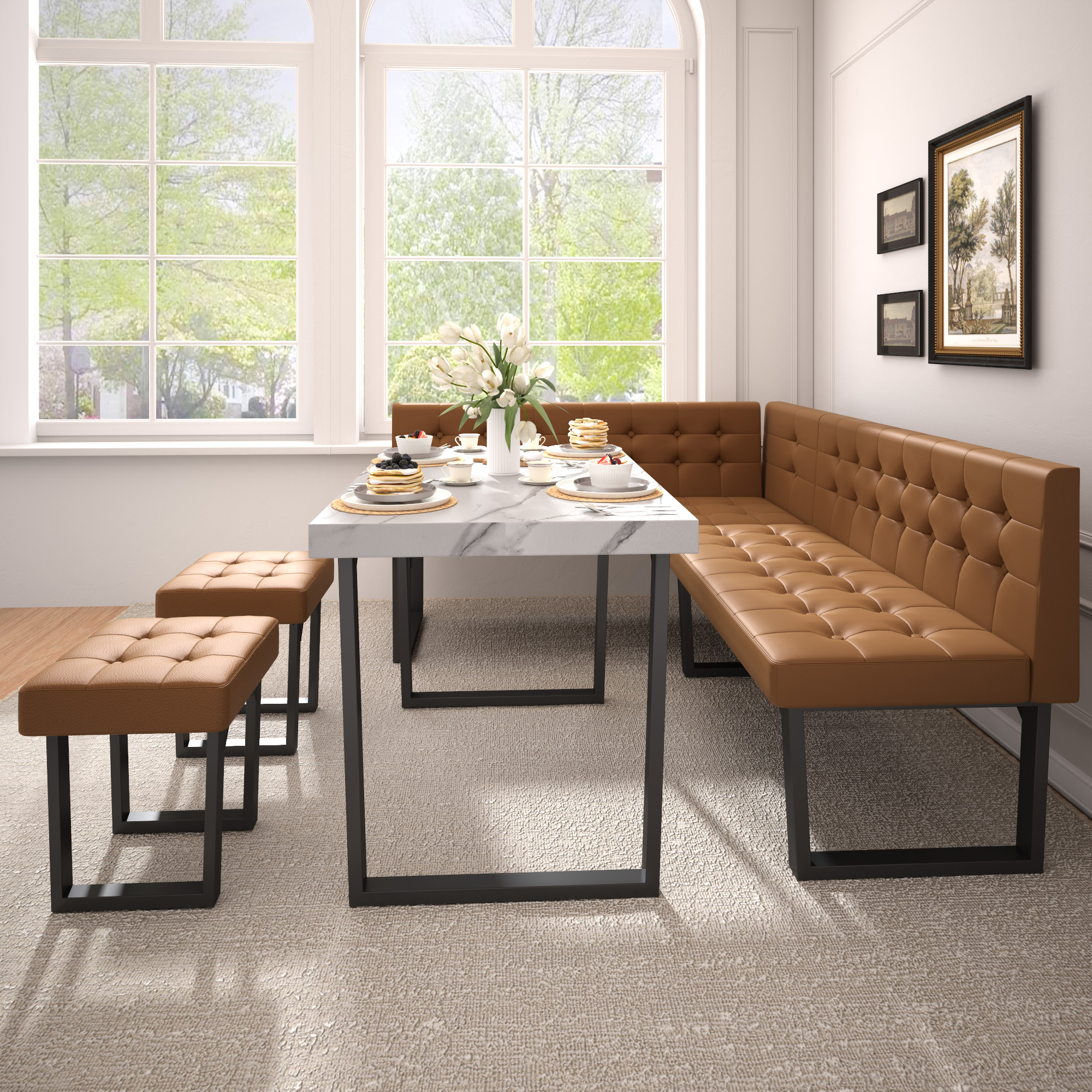 Brafabhome 5 Piece Corner Dining Table Set, 72 Inch Breakfast Nook with Banquette, Modern Kitchen Table with Storage Bench for 6 | Orange