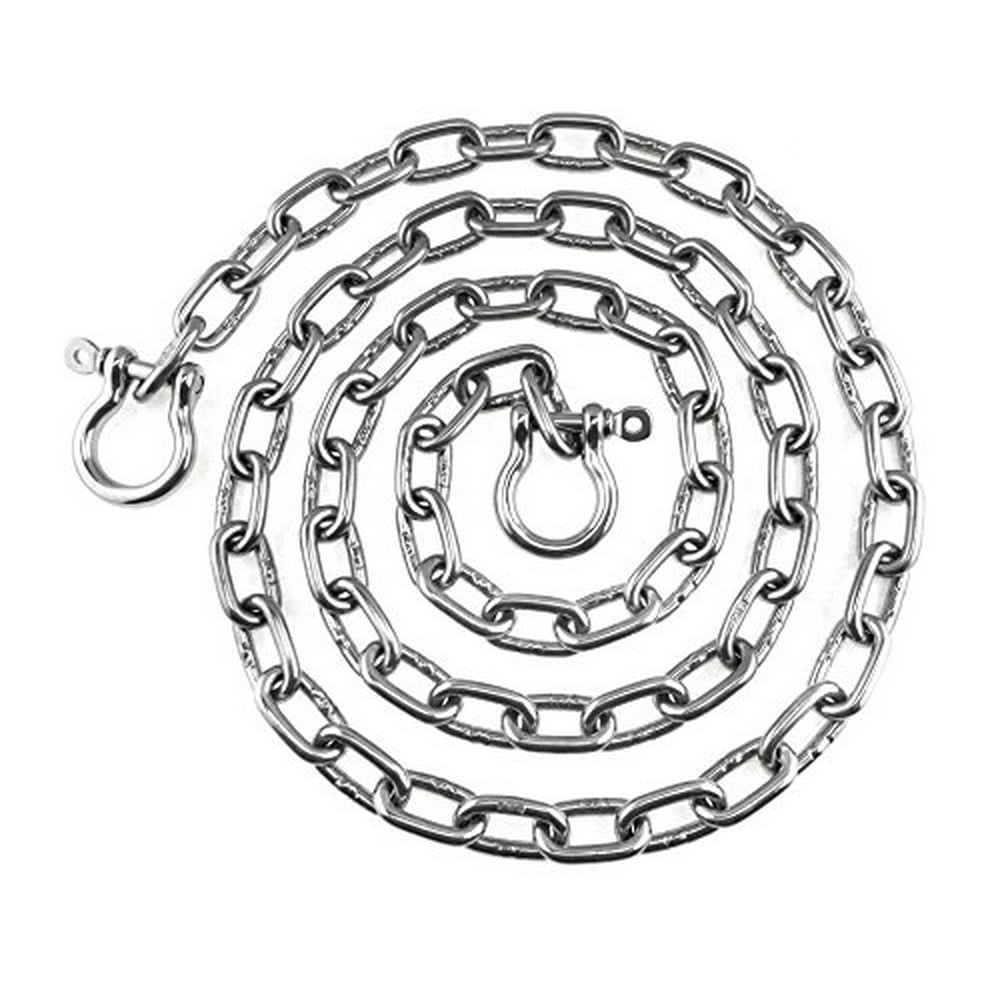 Stainless Steel 316 Anchor Chain 1/4" (6.3mm) by 6' with shackles