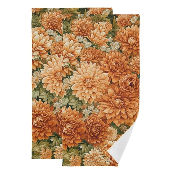 Elegant Orange Floral Hand Towel Absorbent Bath Towels for Bathroom Sports Gym(28.3" X 14.4") Set of 2