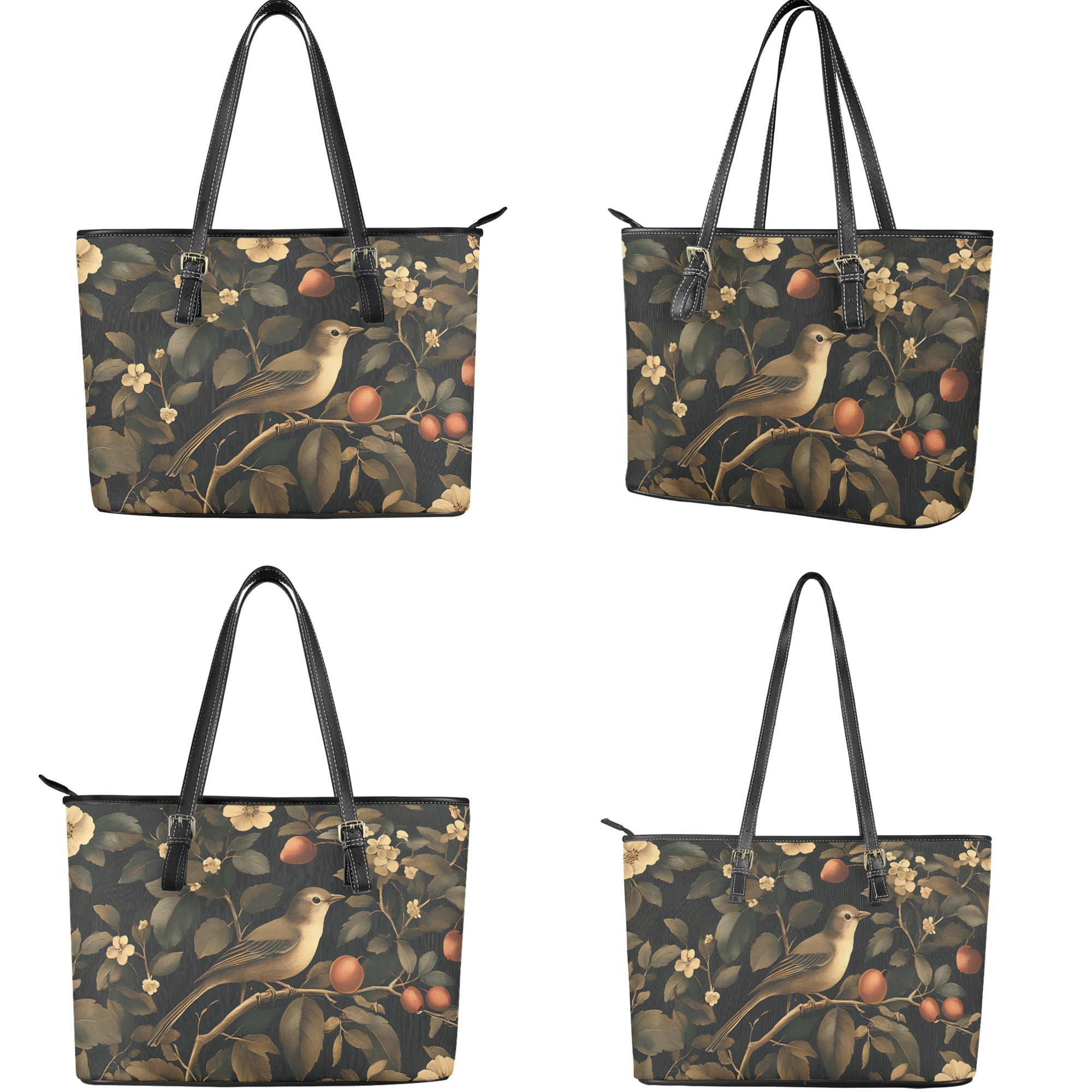 ZUXONGSY Bird Fruit Floral Print Womens Wallet and Purse Set Tote Bag Hobo Shoulder Handbag with Matching Purse Pu Leather Top Handle Handbag