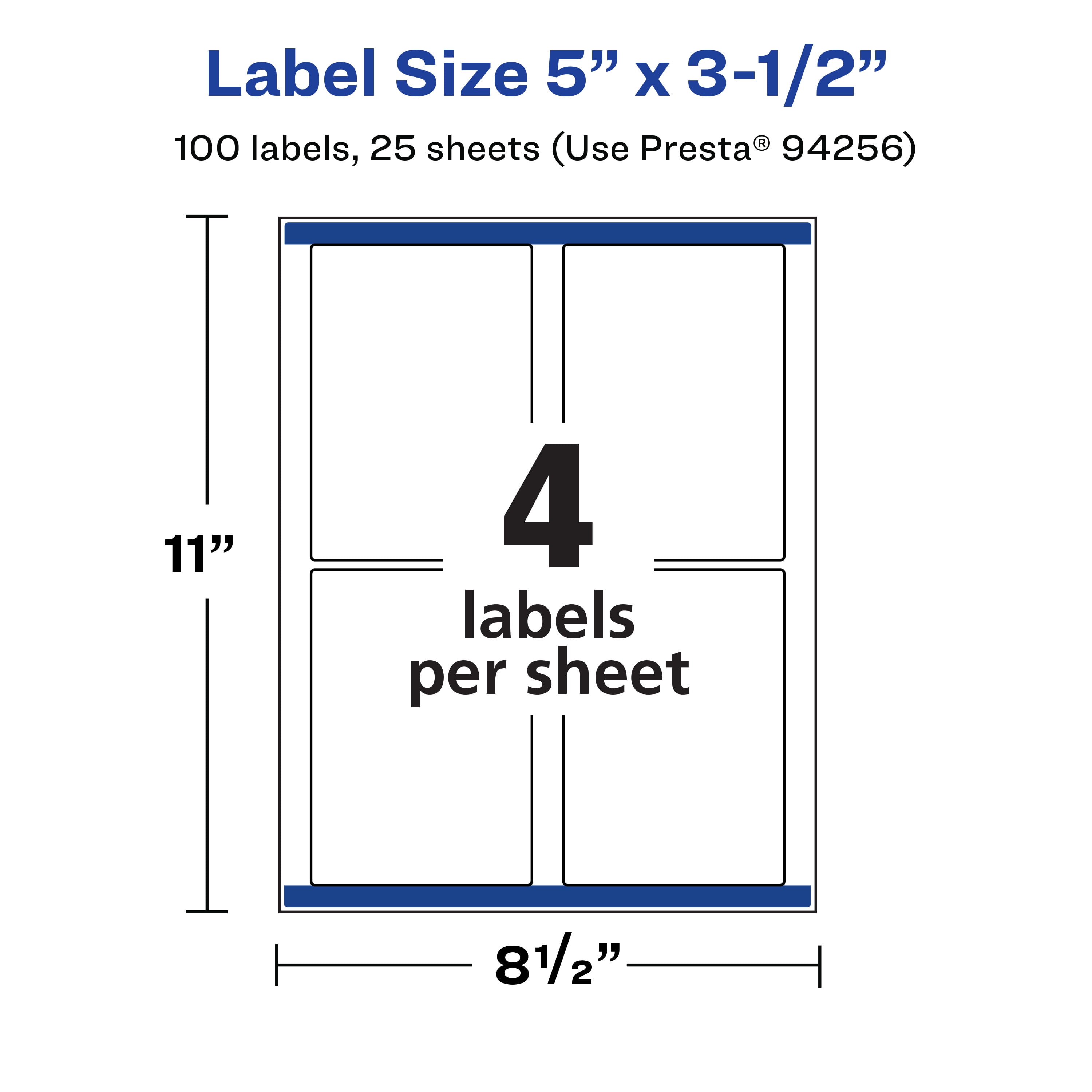 Avery Removable Rectangle Labels, 5" x 3.5", 100ct