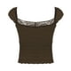 thumbnail image 5 of Prenda de punto con cuello en V, patchwork de encaje y lazo para mujer: top clásico con cintura, manga corta, tejido suave, ideal para llevar a diario en primavera/verano., 5 of 5