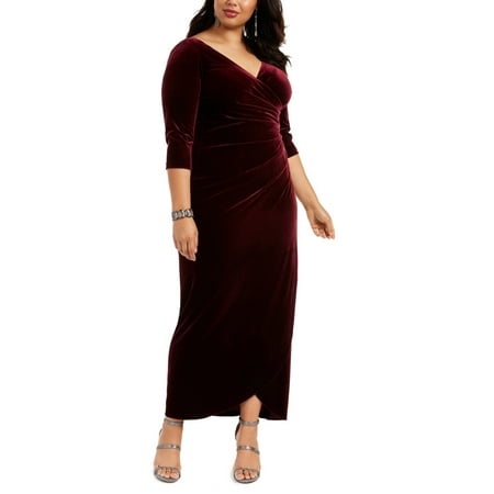 Alex Evenings Women's Plus Size Velvet Surplice Gown Red Size 24W