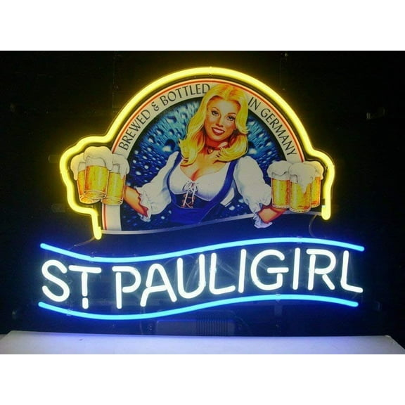 Queen Sense 24"x20" St Pauli Girl Neon Sign Man Cave Handmade Neon Light 124SPGBLYV2