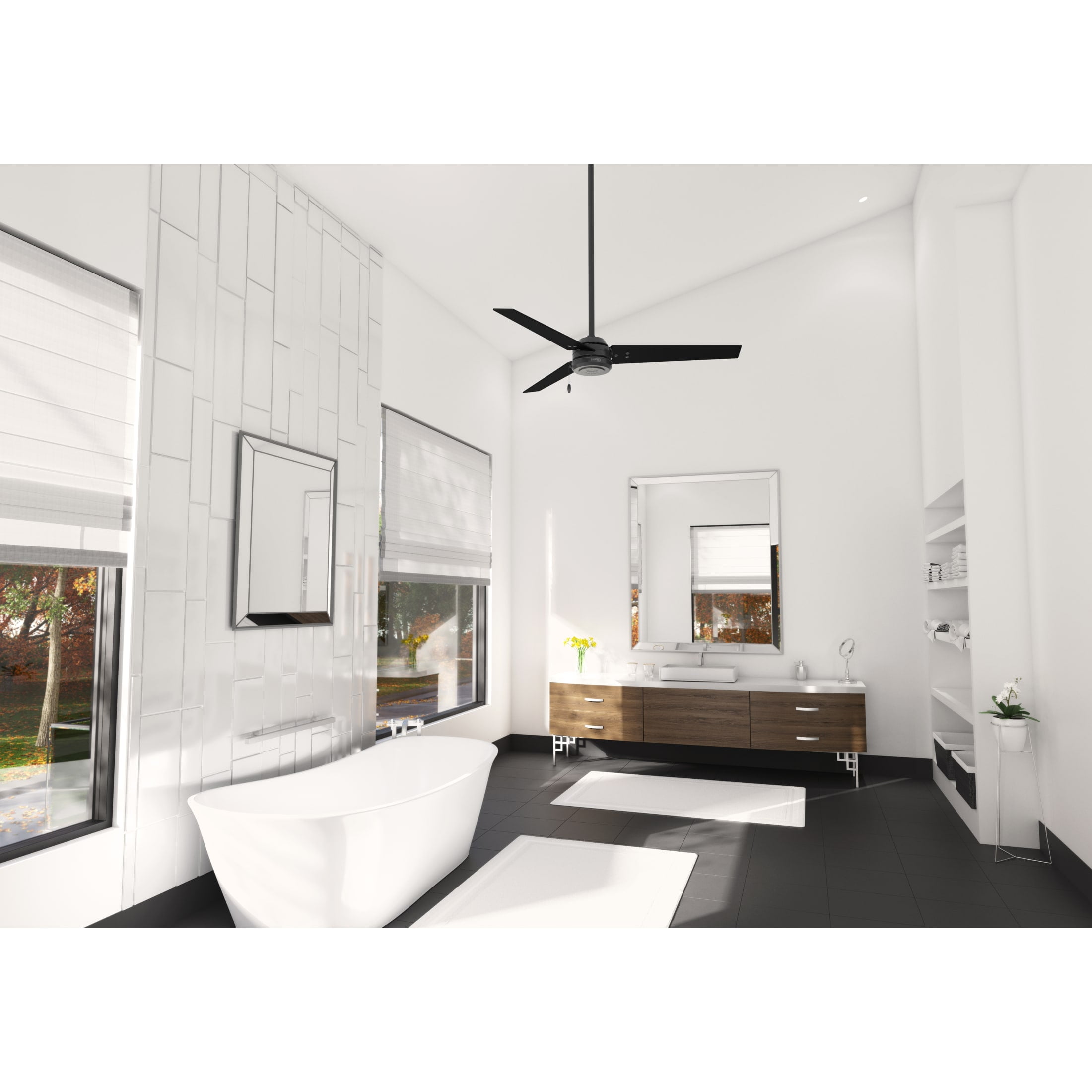 Hunter 52 inch Outdoor or Indoor Ceiling Fan No Light - Black Ceiling Fan without Light, For Patio, Porch, Garage, or Living Room, Standard Mount, 3 Blades, Pull Chain - Cassius 59264, Matte Black