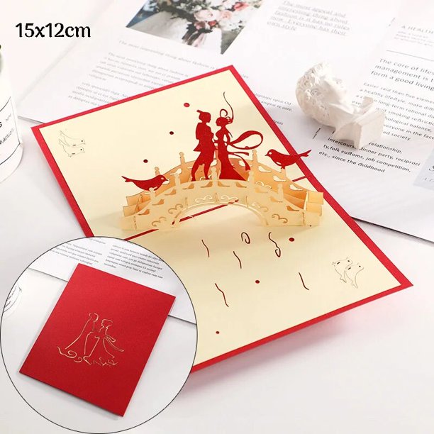 Tarjeta de amor emergente 3D, tarjetas de felicitación de aniversario de invitación de boda del Día de San Valentín para parejas, esposa, marido, regalo con sobres