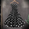 thumbnail image 3 of Joernso Women Dress Retro A-line Big Swing Tight High Waist Bow Decor Sleeveless V Neck Back Zipper Dot Print Contrast Color Party Wedding Prom Ball Gown Summer Midi Dress, 3 of 8