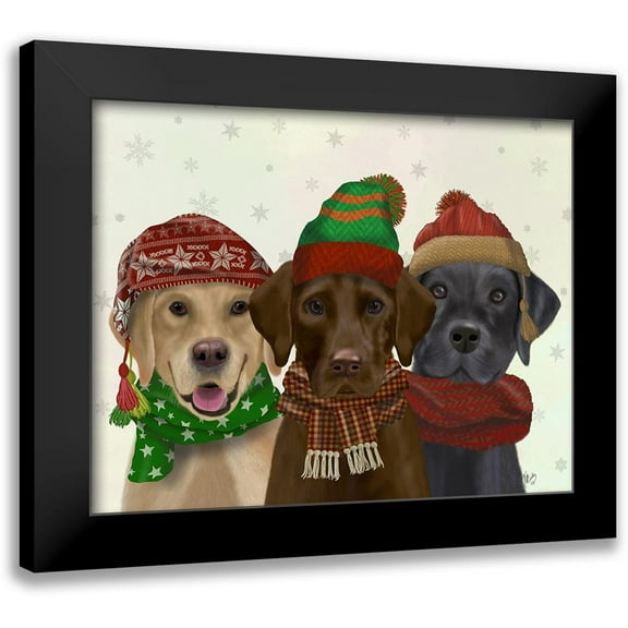 Fab Funky 14x12 Black Modern Framed Museum Art Print Titled - Christmas 3 Winter Labs