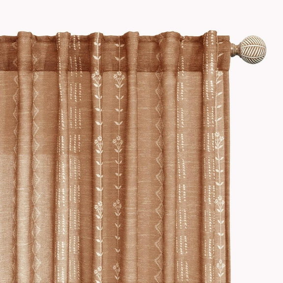 Boho Curtains 2 Panels Patterned Farmhouse for Living Room Bedroom,Vintage Floral Printed Terracotta Rust Colored Linen Sheer Rustic Curtains 84 Inch Length Set