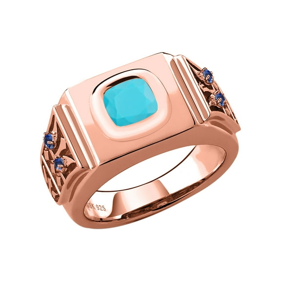 Gem Stone King 2.04 Ct Green Turquoise Blue Created Sapphire 18K Rose Gold Plated Silver Men's Ring (Size 9)