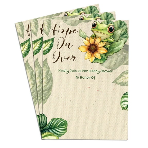 Frog Green Leaf Cute Baby Shower Invitation Card Set of 25 Adorable Design High-Quality Paper Perfect for Baby Boy or Girl Celebration 5x7 in