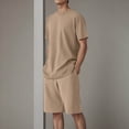 thumbnail image 2 of FRSASU Summer Short Sleeve Sports Suit for Men Casual Solid Color Men's Clothing Two-piece Set Wide Leg Sportswear Khaki, 2 of 9