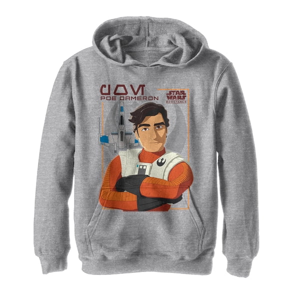 Boy's Star Wars Resistance Poe Dameron Portrait  Pull Over Hoodie Athletic Heather X Large