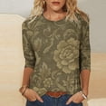 thumbnail image 6 of YFNNUP Plus Size 3/4 Sleeve Shirt for Womens Print Crew Neck Tops Casual Loose Fit T Shirts Breathable Vacation Blouse Green XXXXL, 6 of 6
