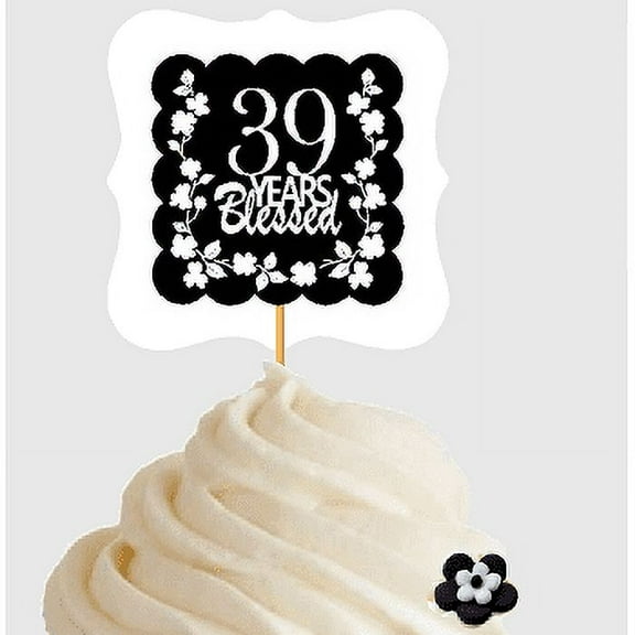 39th Birthday / Anniversary Blessed Cupcake Decoration Toppers Picks -12ct