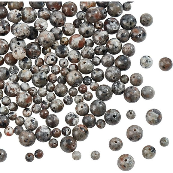 About 190 Pcs 3 Sizes Flame Yooperlite Stone Beads Natural Gemstone Beads Crystal Stone Beads Smooth Round Ball Beads Loose Spacer Beads for DIY Jewelry Making