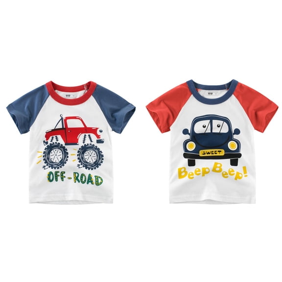 HUITKMM Baby Boy Clothes 2 Pack Toddler Kids Baby Boys Cartoon Cars Short Sleeve Crewneck T Shirts Tops Tee Clothes for 1-7 Years
