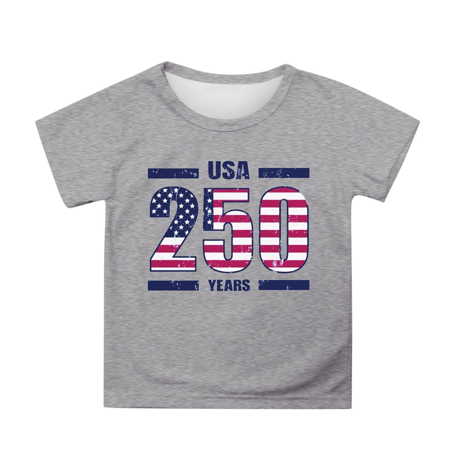 Boys T Shirts Usa 250th Print Anniversary Short Sleeve Tees Soft Breathable Lightweight Stretchy Top for Boys Grey Size 10-11 Y