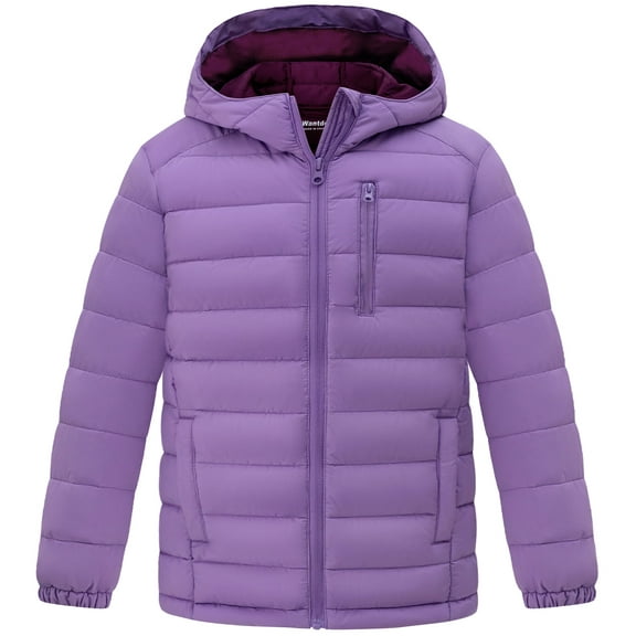 Wantdo Girl's Coat Winter Jacket Ultra Lightweight Puffer Jacket Hooded Bubble Coat Purple 14/16