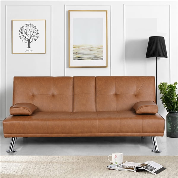 Yaheetech Modern Faux Leather Futon Sofa Bed With Armrest Home Recliner Couch Home Furniture Walmart Com Walmart Com