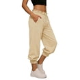 thumbnail image 3 of WMTBSRSW Athletic Jogger Capris Women Ruffle Waisted Drawstring Cropepd Sweatpants Comfy Workout Running Pants Beige X-Large, 3 of 5