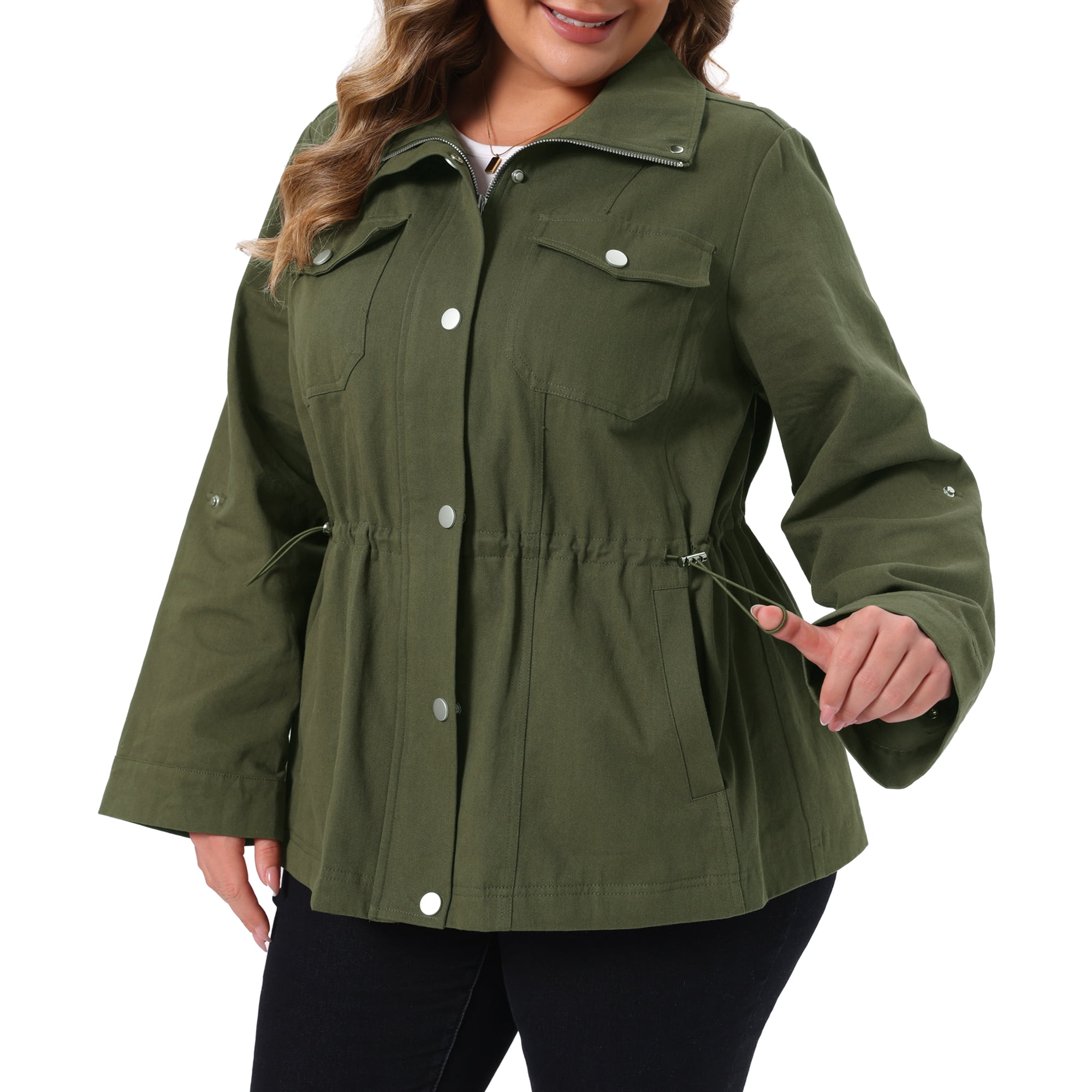 DARING DIVA Women's Plus Utility Lightweight Anorak with Pockets Jacket 2X Army Green