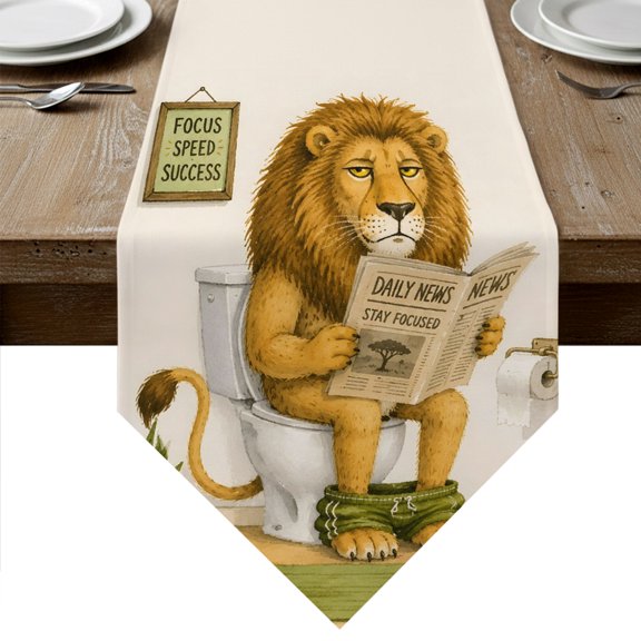 Abstract Printed Table Runner Linen Burlap Table Runner 36 Inches Small Modern Lion On Toilet Dresser Scarves for Kitchen Island Coffee Dining Room Party Wedding Banquet Holiday Decoration 13"x36"