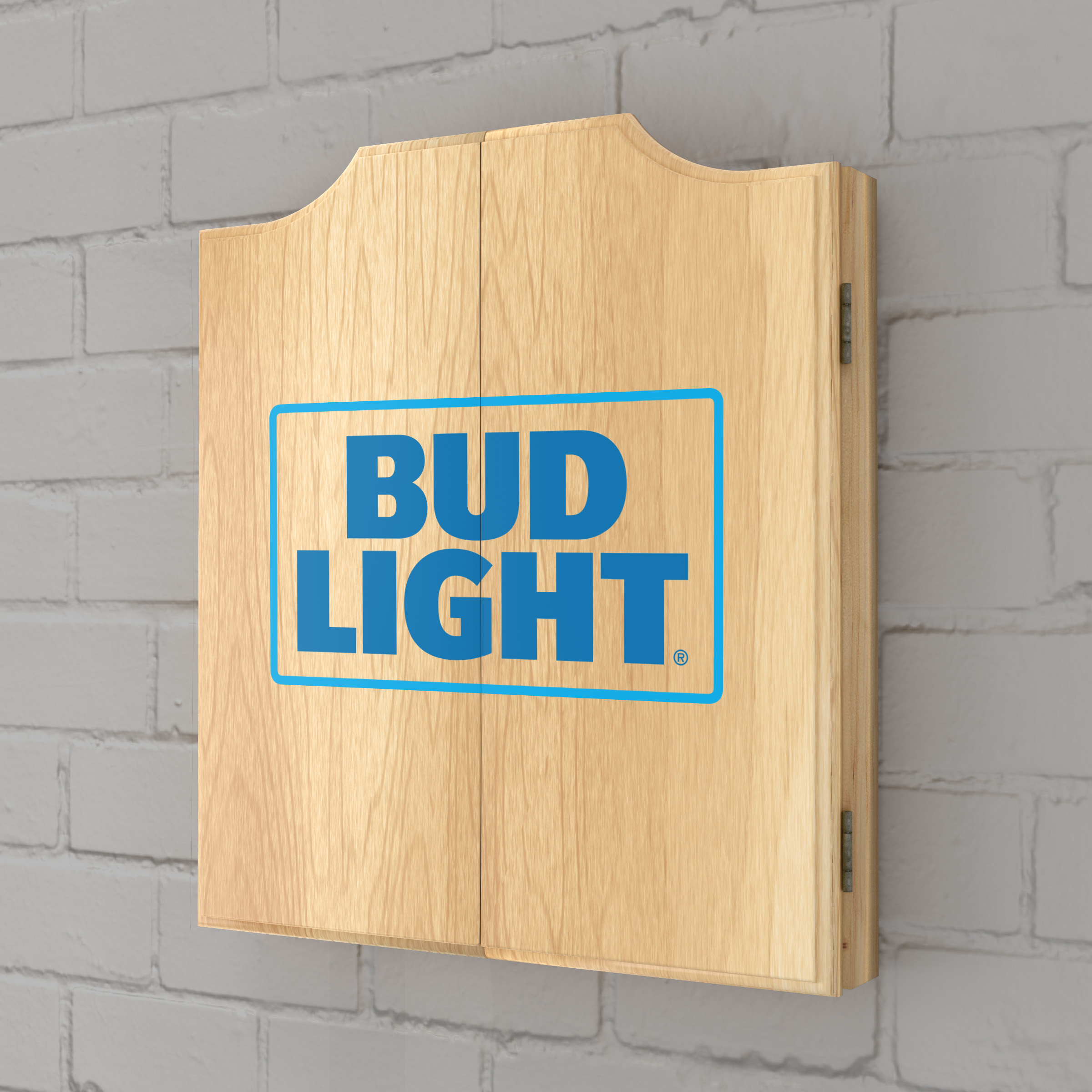 Bud Light Blue Dart Board Cabinet Set with 6 Steel Tip Darts
